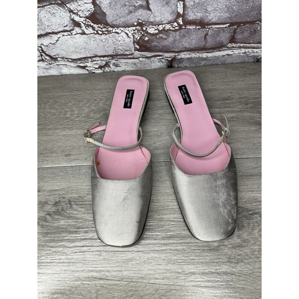 Kate Spade Soft Gray Dupioni Silk Square Toe Low Heel Sandals Women 9.5AA US/40